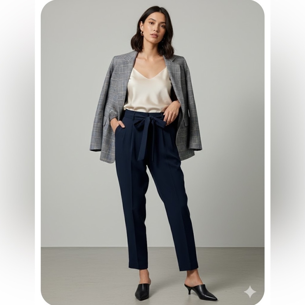 LOFT Navy Tie-Waist Trousers